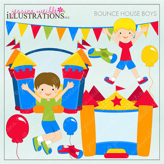 Bounce House Boys Cute Digital Clipart For Card Design Scrapbooking