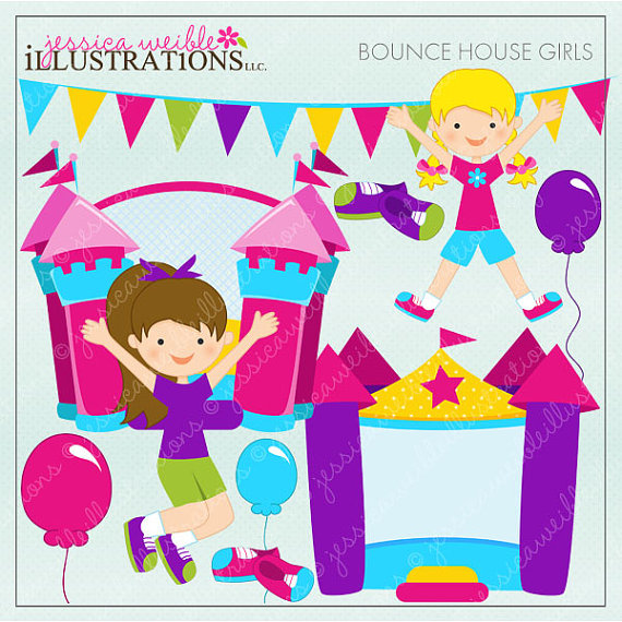 Bounce House Girls Cute Digital Clipart For Card Design Scrapbooking