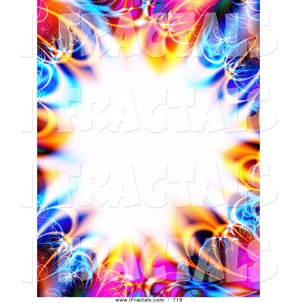 Bright White Background With A Colorful Fractal Border Of Pink Blue