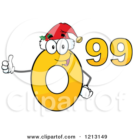 Cartoon Of A Yellow Ninety Nine Cent Mascot With A Santa Hat Holding