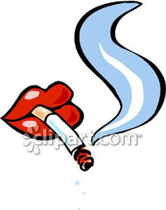 Cigarette In A Set Of Red Lips   Royalty Free Clipart Picture
