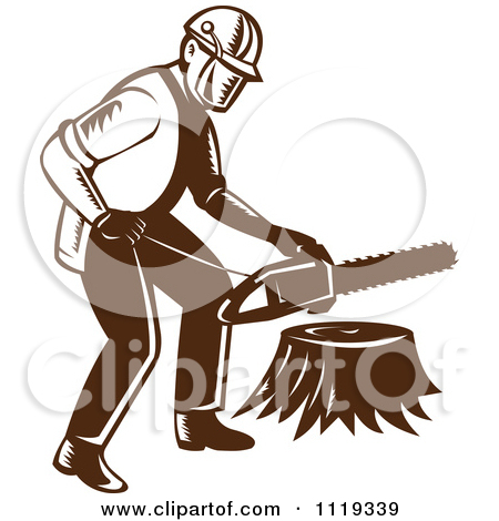 Clipart Of A Retro Arborist Tree Surgeon Or Lumberjack Over A Trunk    
