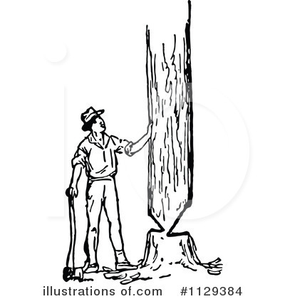 Clipart Retro Vintage Black And White Lumberjack Man Cutting Down    