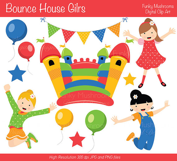 Digital Clipart   Bounce House Girls For Scrapbooking Invitations