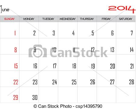 Eps Vectors Of June 2014   Design Of A Calendar Month Of Juny 2014 In