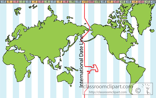 Geography   Earth Map With International Date Line   Classroom Clipart