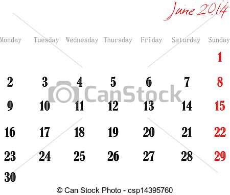 Of A Calendar Month Of June 2014 In    Csp14395760   Search Clipart