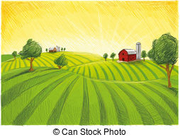 Red Farm Landscape   Digital Created Farm With Agriculture   