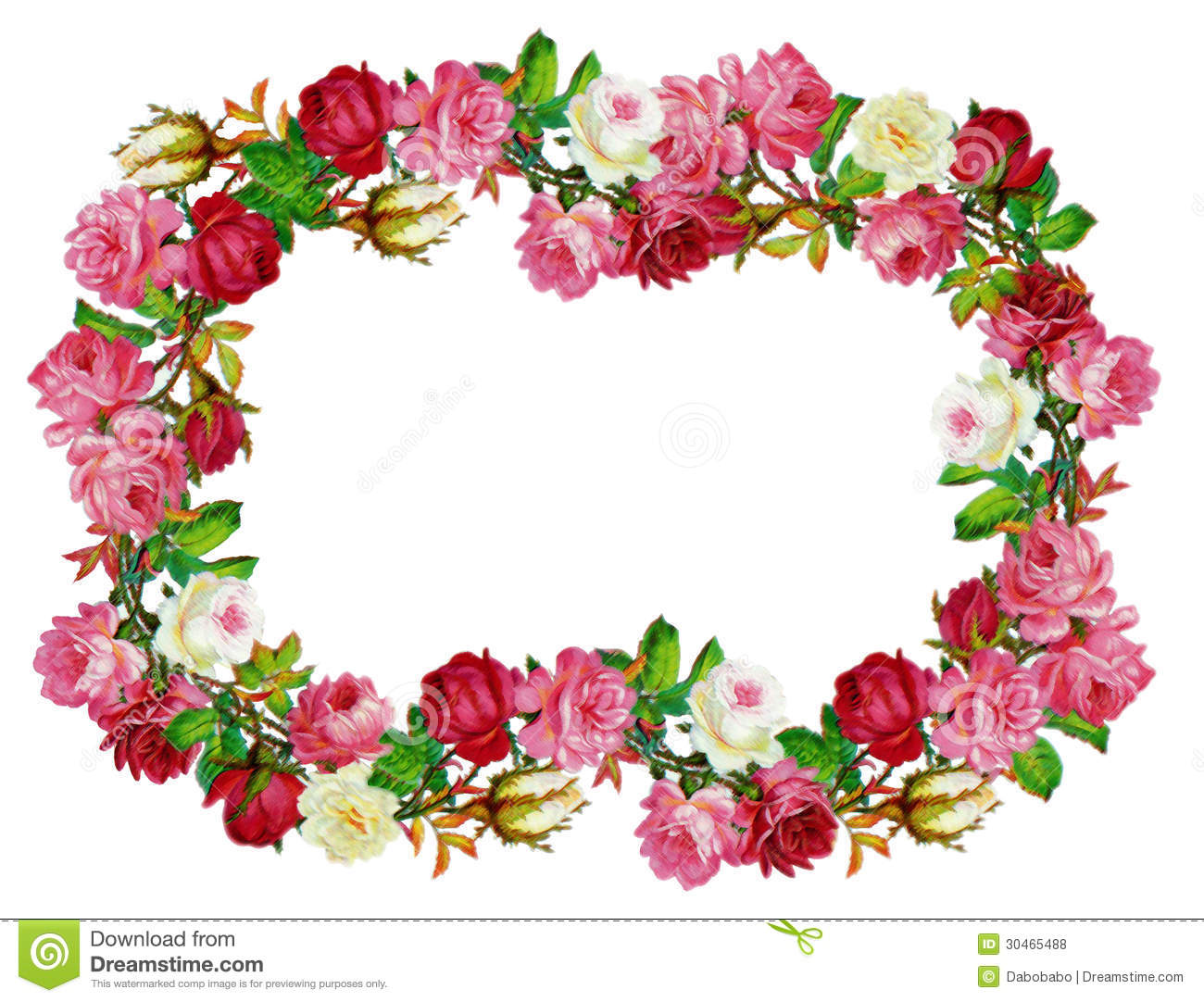 Romantic Old Style Frame Full Of Roses Drawn By Hand 