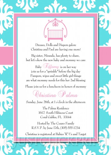 Sprinkle Elegance Tiffany Blue Pink Damask Baby Shower Invitation
