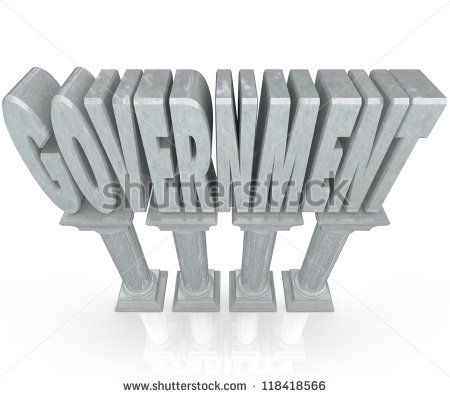 The Word Government On Marble Columns To Represent The Strong    