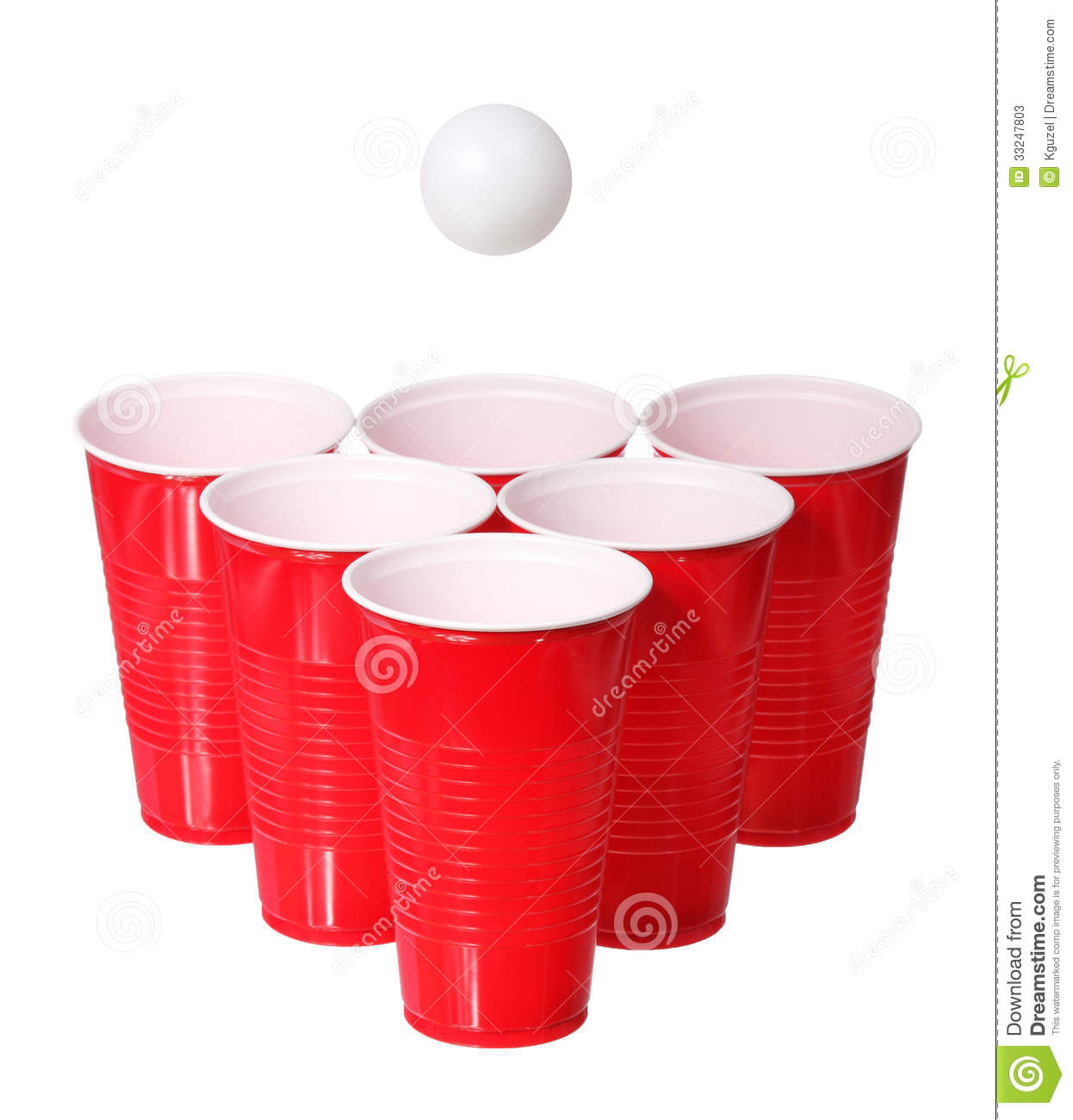 Beer Pong  Red Plastic Cups And Ping Pong Ball Isolated Stock Photos    