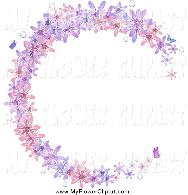Clip Art Of A Circular Frame Of Pink And Purple Flowers Water Drops    