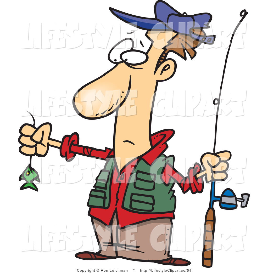 Clip Art Of A Disappointed Fisherman With A Very Small Green Fish By