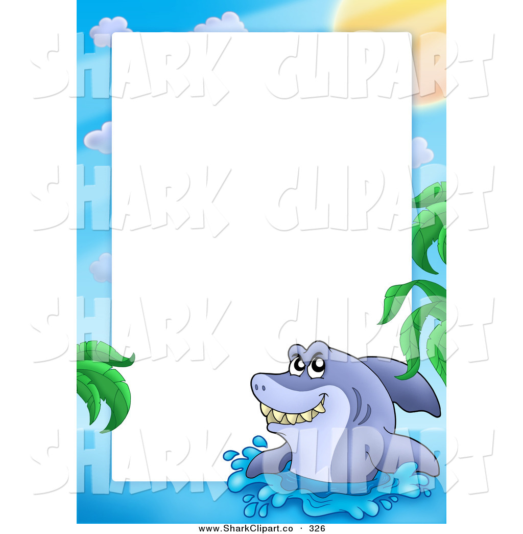 Clip Art Of A Pretty Frame Border Of A Grinning Shark Popping Out Of    
