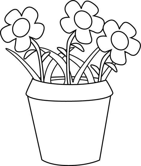 Flower Pot Outline Flower Pot With Flowers And