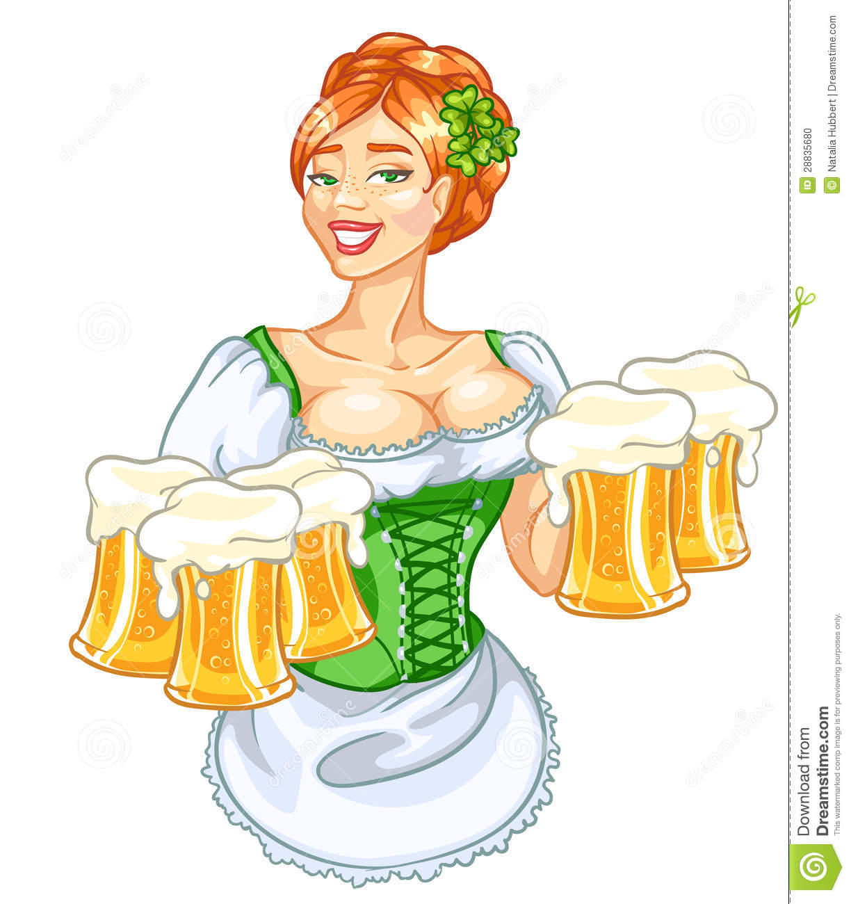 Oktoberfest Or St Patricks Day Girl With Beer Woman With Glasses Of