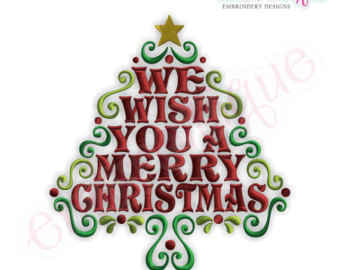 We Wish You A Merry Christmas Word Tree Embroidery Design   Small