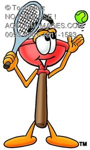 Cartoon Plunger Playing Tennis Royalty Free  Rf  Clip Art Picture