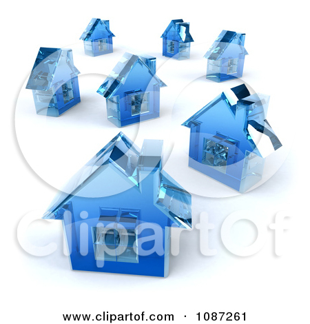 Clipart 3d Blue Glass House Floating   Royalty Free Cgi Illustration