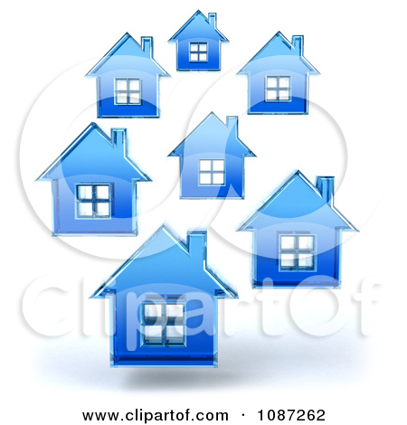 Clipart 3d Floating Blue Glass Houses   Royalty Free Cgi Illustration