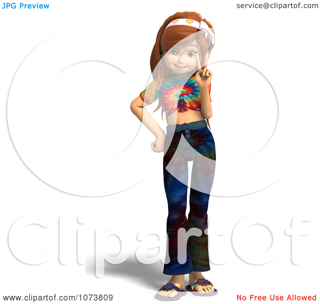 Clipart 3d Hippie Girl Gesturing Peace   Royalty Free Cgi Illustration