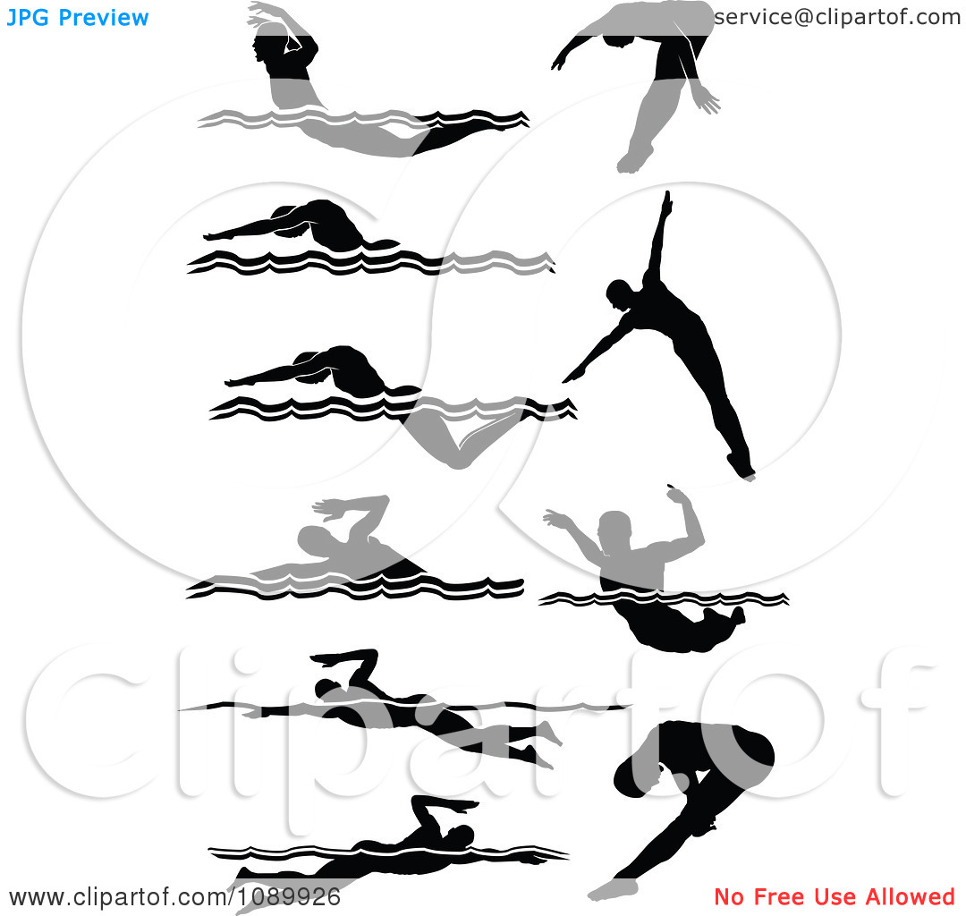 Clipart Black And White Male Swimmer Silhouettes   Royalty Free Vector