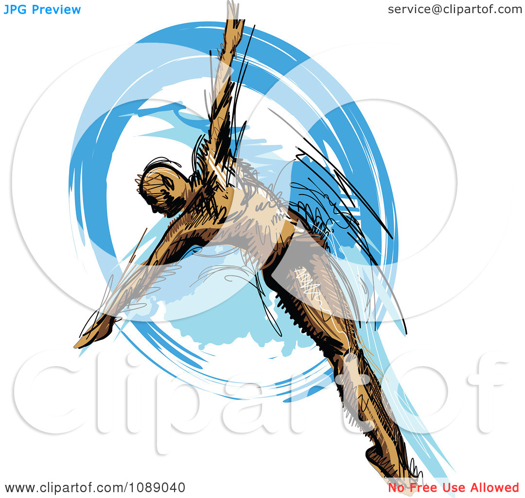 Clipart Male Swimmer Diving Into Blue Water   Royalty Free Vector