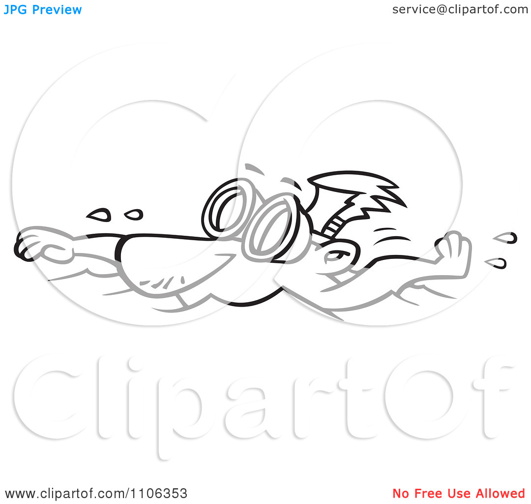 Clipart Outlined Male Swimmer Wearing Goggles   Royalty Free Vector