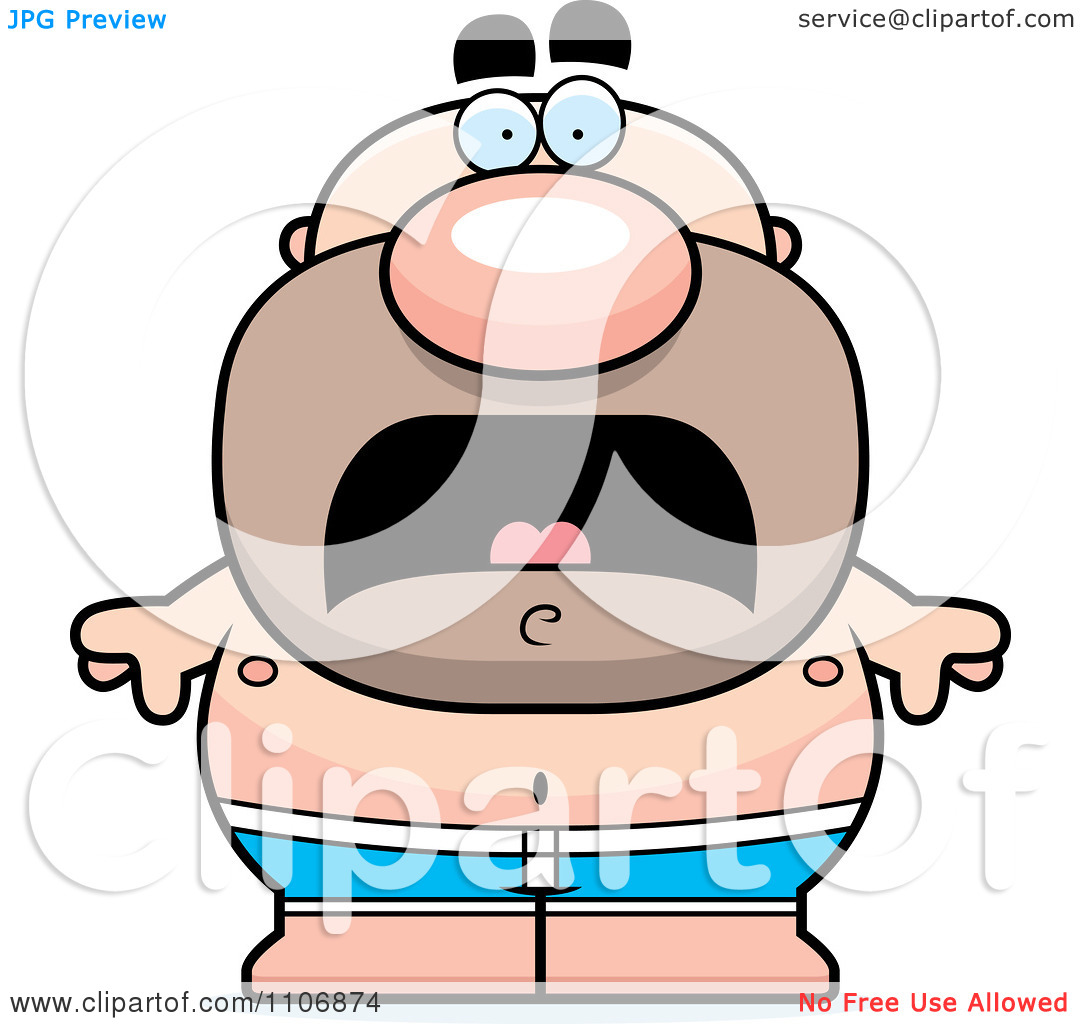 Clipart Scared Pudgy Male Swimmer   Royalty Free Vector Illustration