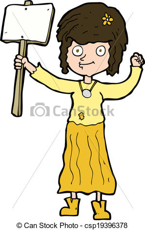 Of Cartoon Hippie Girl With Protest Sign Csp19396378   Search Clipart