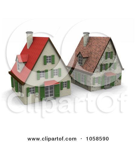 Royalty Free Cgi Clip Art Illustration Of Two 3d Houses In Different