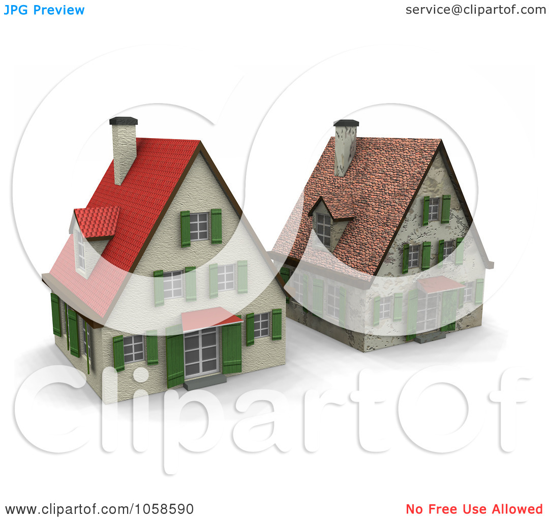 Royalty Free Cgi Clip Art Illustration Of Two 3d Houses In Different