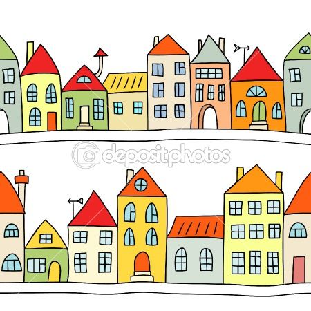 Seamless Vector Background With Houses   Doodles   Illustrations   Pi