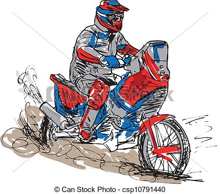 Sketch Of Motocross Bike Increase Speed In Track  Vector Illustration