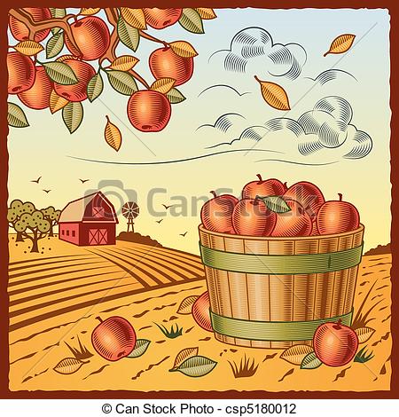 Vector   Landscape With Apple Harvest   Stock Illustration Royalty