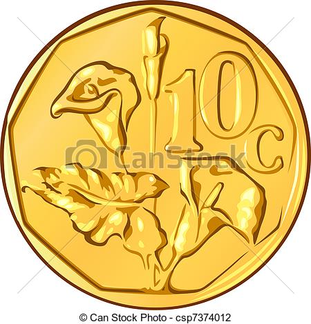 Vector   Vector Money South African Gold Coin Ten Cents A Flower Aloe