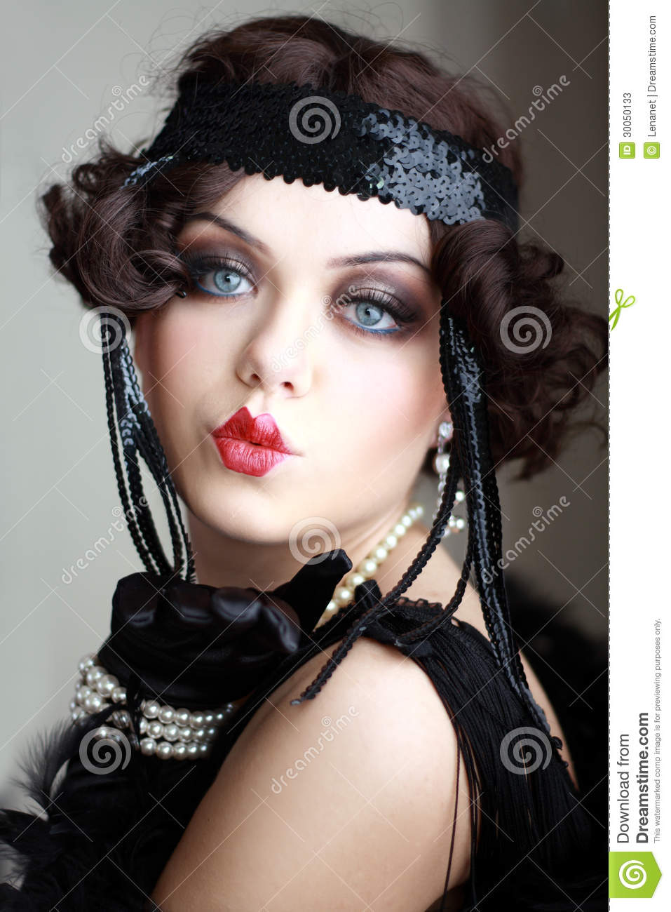 Beautiful Young Flapper Woman From Roaring 20s Looking At Camera