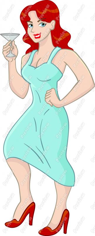 Cartoon Lady Drinking A Cocktail Clip Art Image