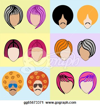 Clip Art   Stylish Men S And Women S Colored Wigs  Set   Stock