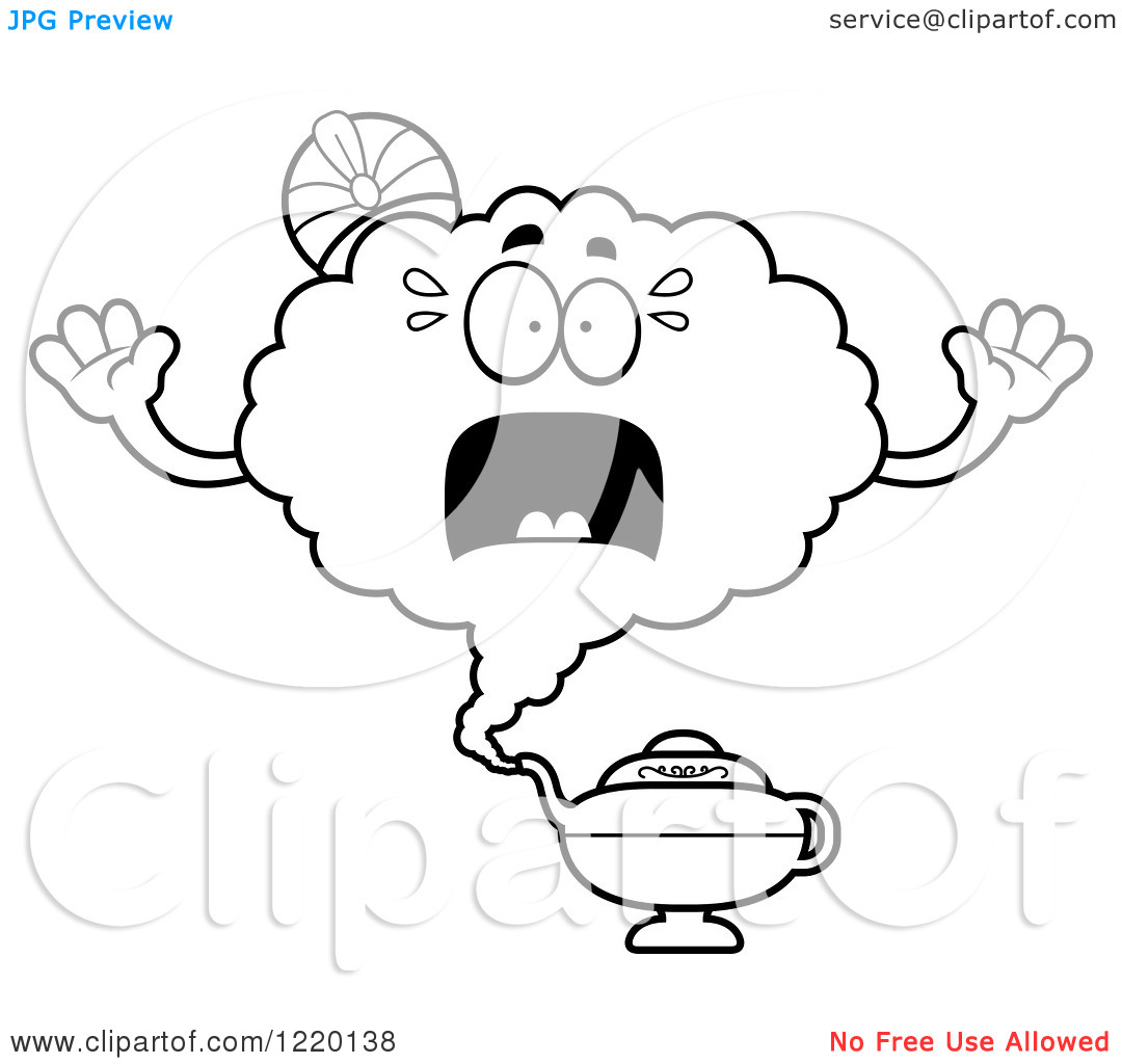 Clipart Of A Black And White Scared Magic Genie Mascot   Royalty Free