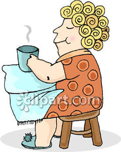 Fat Lady Drinking A Cup Of Coffee   Royalty Free Clipart Picture
