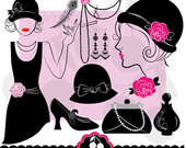 Flapper Girl Retro Party Digital Clipart Set  Personal And Commercial