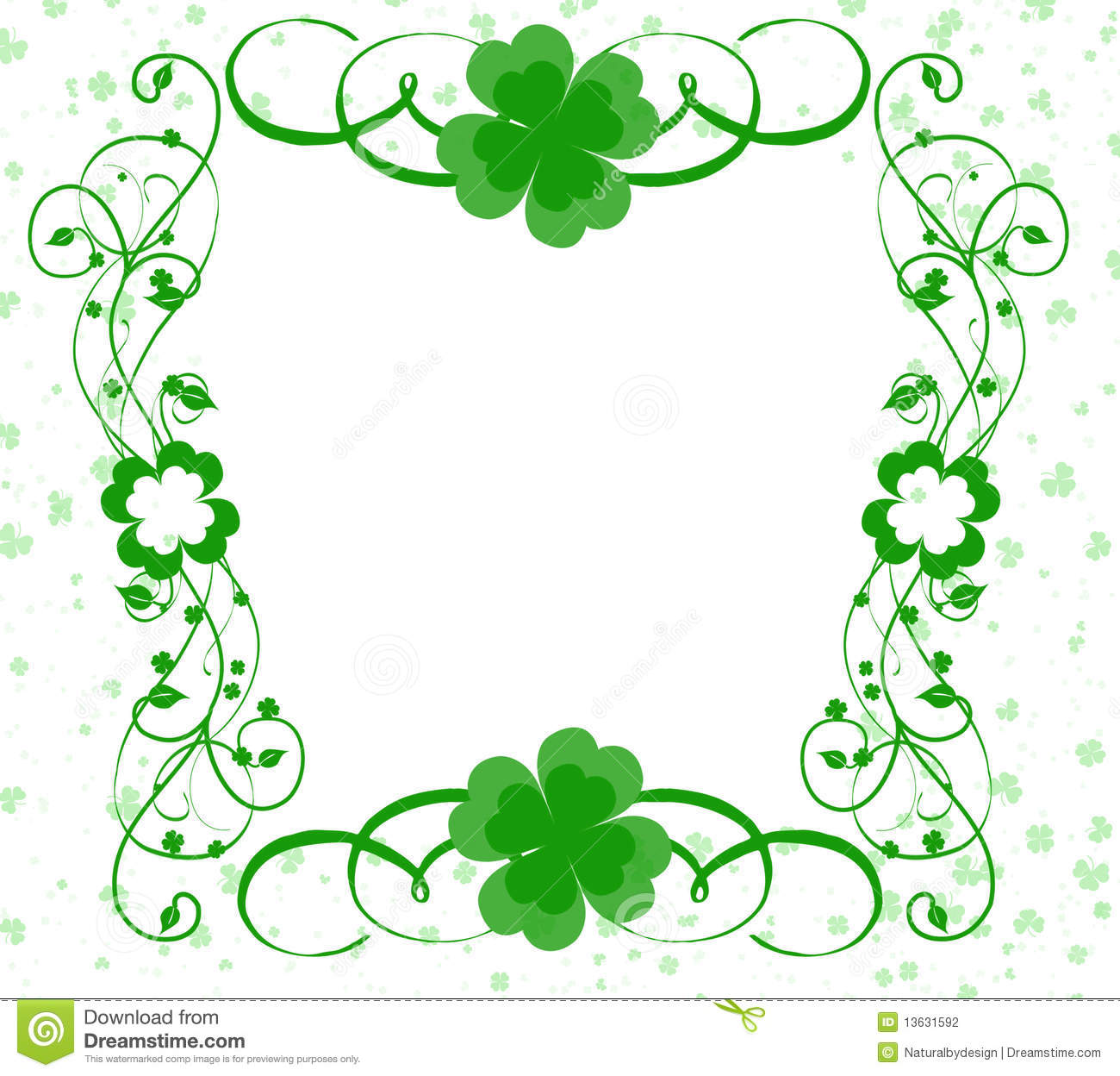 Good Luck Border With Lucky Four Leaf Clovers And Swirls In Vector