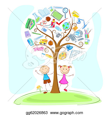 Kids Under Education Object In Wisdom Tree  Stock Clip Art Gg62026863