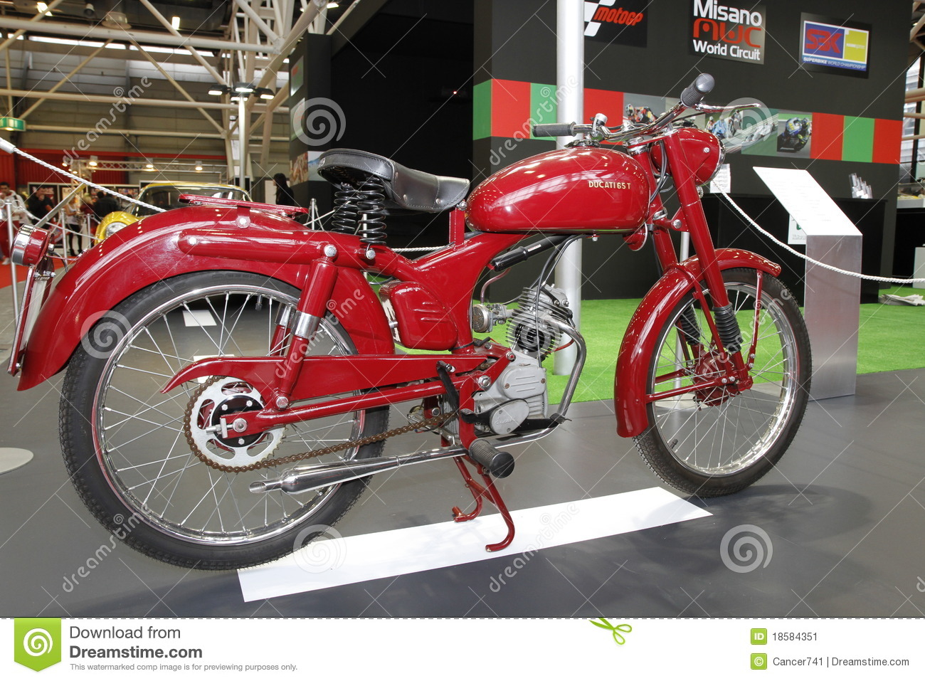 Red Antique Ducati 65t Motorcycle On Display At A Motor Show  Bologna