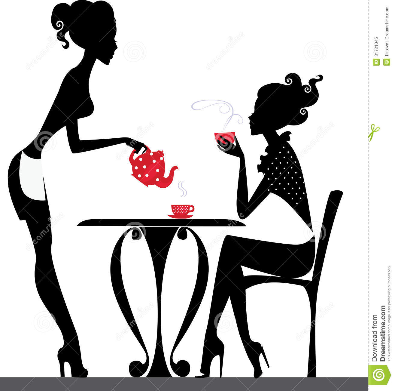 Silhouette Of A Two Girls Drink Tea Royalty Free Stock Photo   Image    