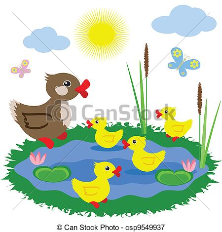 Vectors Illustration Of Pond With Ducks Csp9549937   Search Clipart