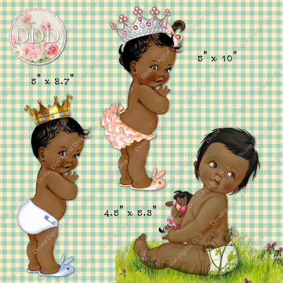 African American Vintage Baby Clipart Little Prince Princess Ruffle