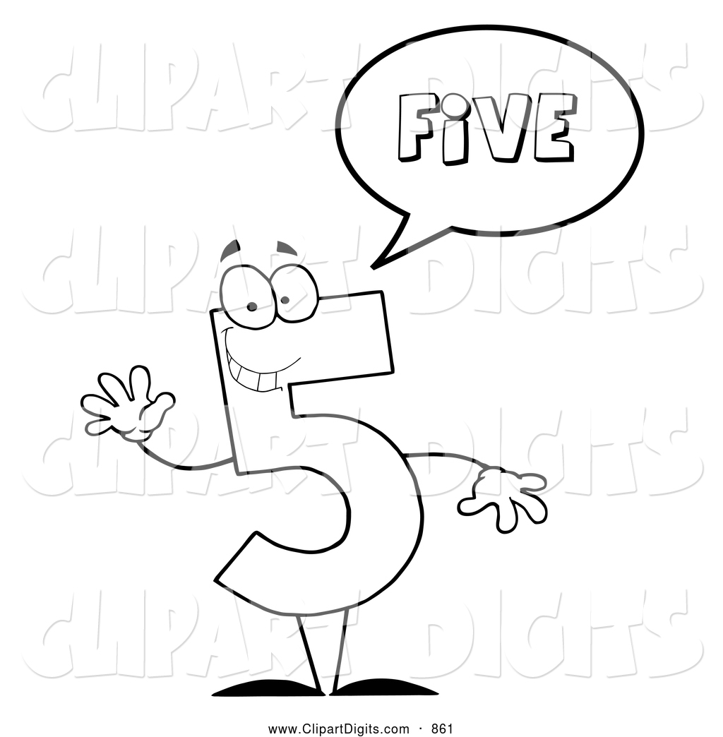     Black And White Number Five Character Saying Five By Hit Toon    861